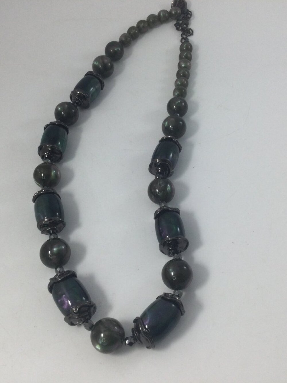 Pono Necklace Iridescent Purple & Bronze Gold Dust Acrylic Beads 26" Italy READ